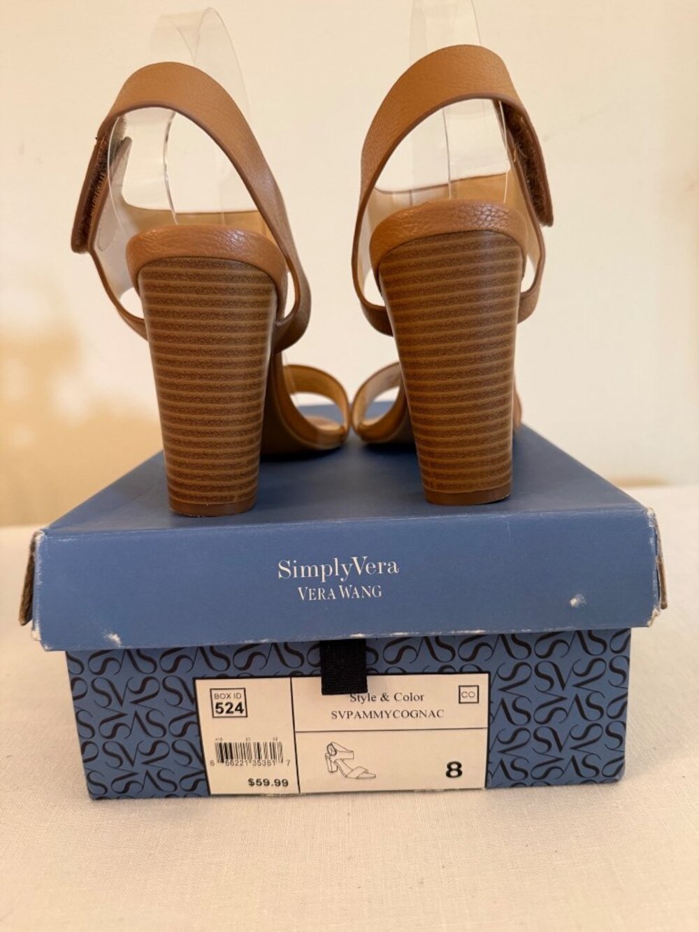Simply Vera Vera Wang Size 8 Cognac Block Heel Sandals Ankle Strap With Box - Picture 8 of 16